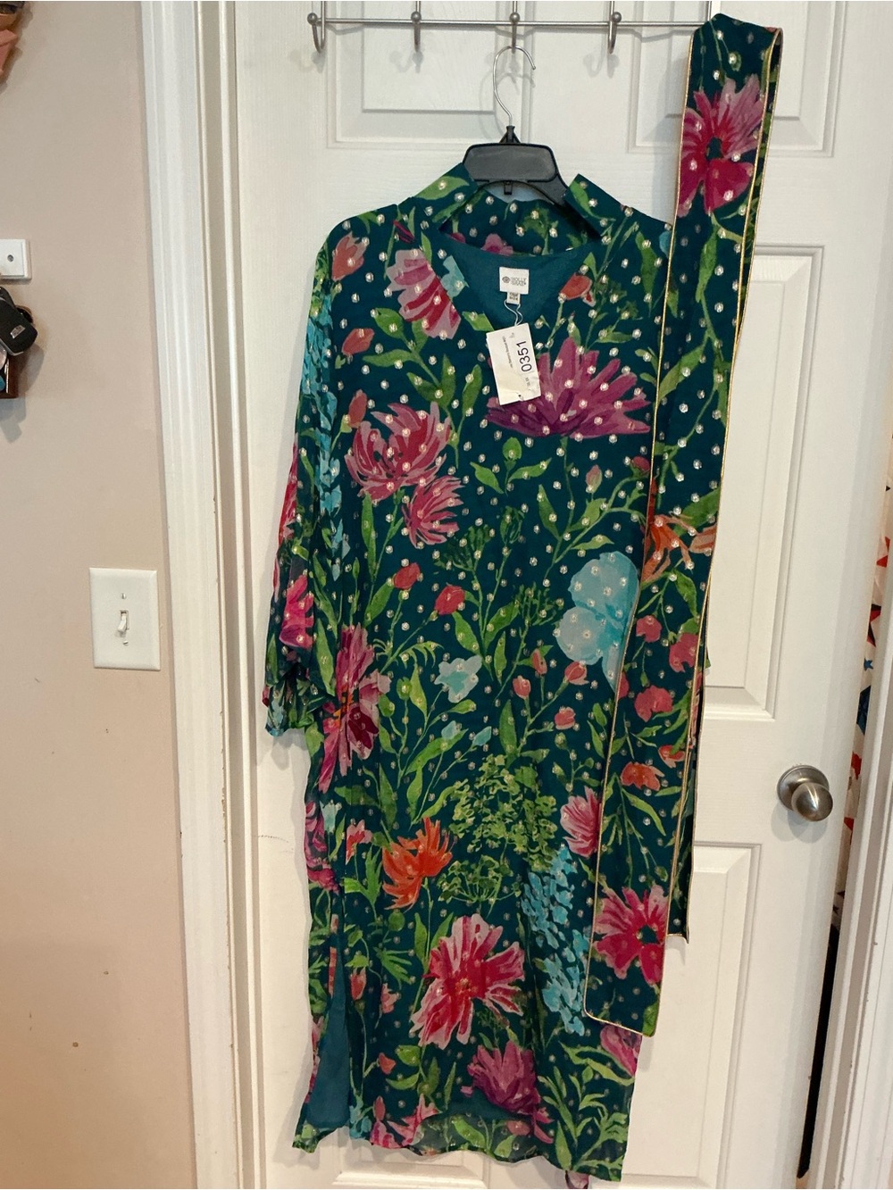 Teal Floral Maxi Dress with Belt